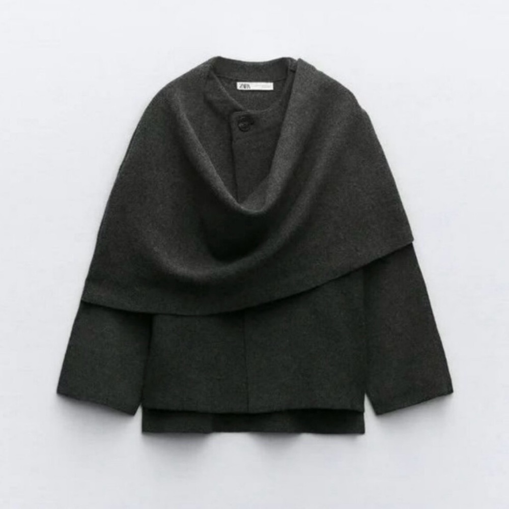 Zara Gray Cape Scarf Coat Charcoal small super chic!